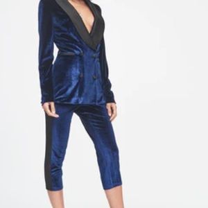 NWT Lavish Alice Navy Velvet Longline Blazer w/Satin Lapel, Size 8